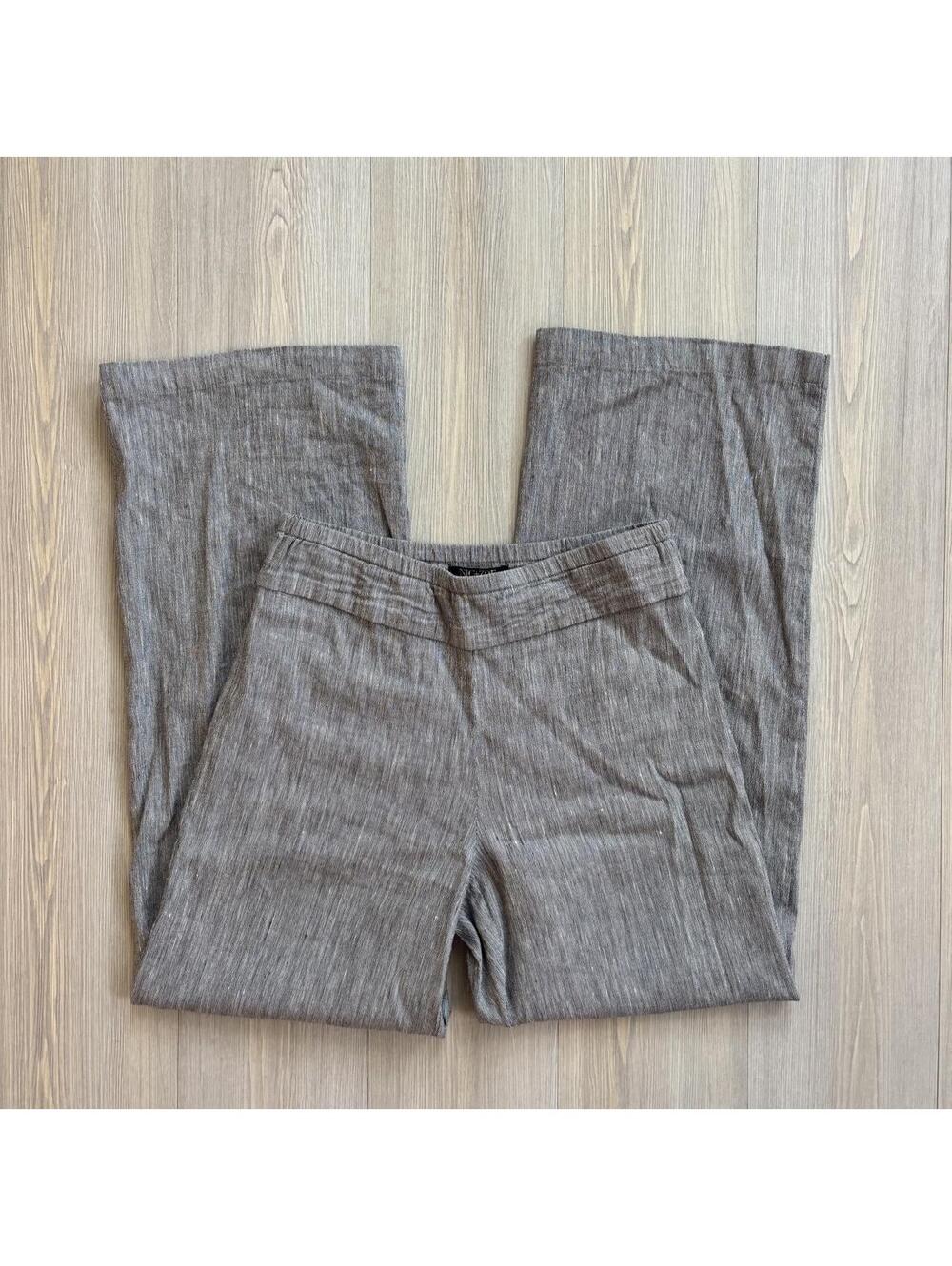 NIC+ZOE Gray Linen Blend Wide Leg Pants Stretch Elastic Waist Trousers